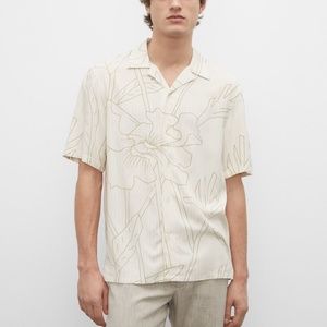 Floral Stripe Camp Collar Shirt- Brand New- NEVER WORN- TAN LIME (SEE COL PICS)